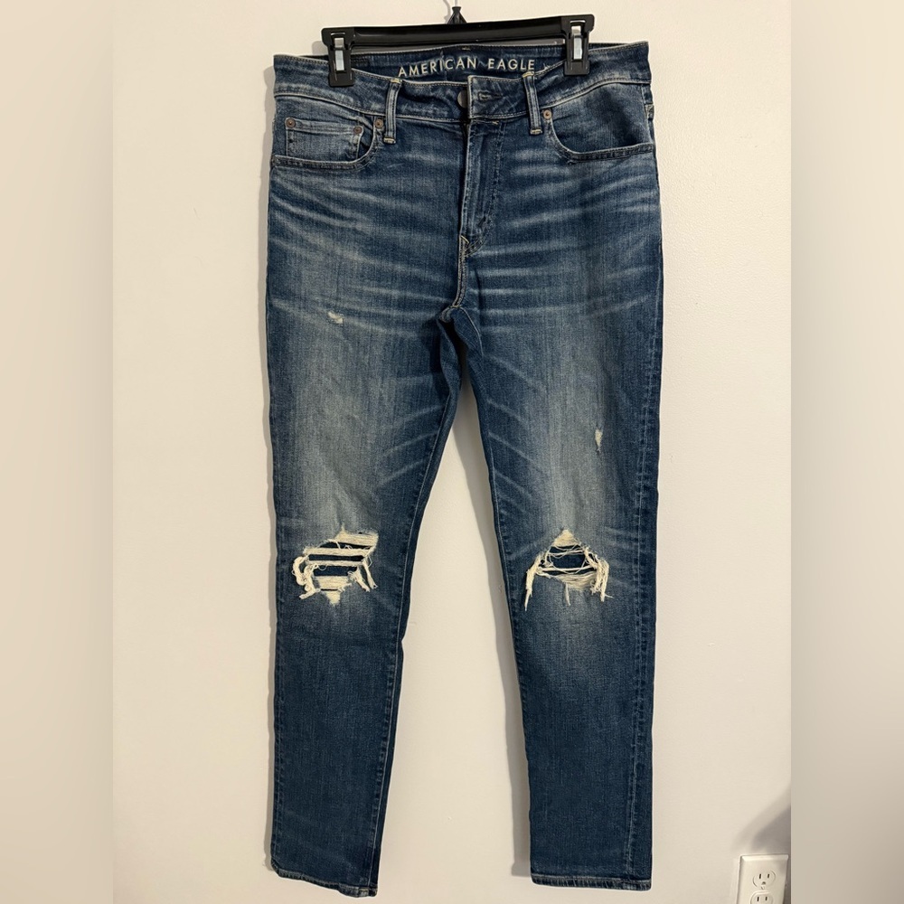 Aerie Women's Straight Leg Jeans in Dark Blue
